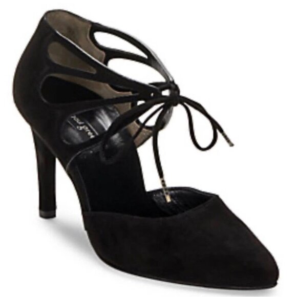 $400 PAUL GREEN JUSTEEN GHILLIE D'ORSAY PUMP POINTY CAGE BLACK SUEDE 10 (TPO19.5 - Picture 1 of 6